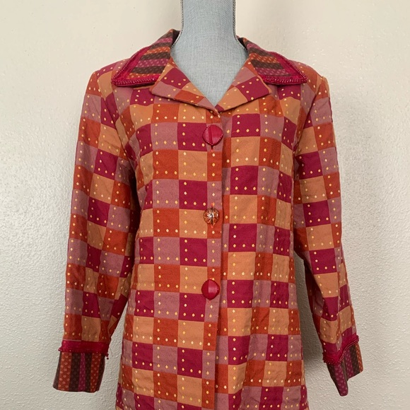 Taylor G Long Coat Jacket Orange Brown Pink Yellow - Picture 2 of 14